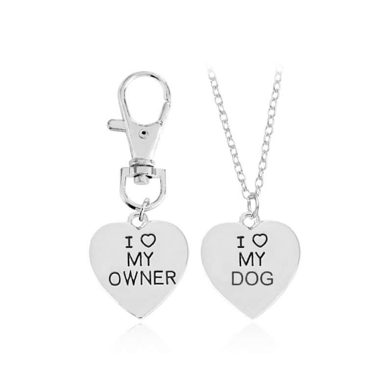 2pc Jewelry Matching Owner-Dog Necklace & Chain Set