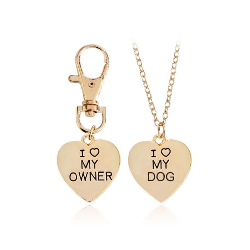 2pc Jewelry Matching Owner-Dog Necklace & Chain Set
